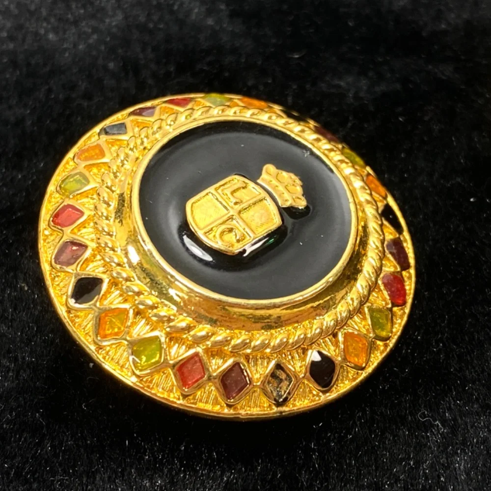 Vtg Liz Claiborne Large Gold Tone Round Harlequin Earrings Clip-Ons 1.5